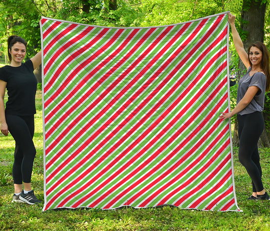 Red Green And White Candy Cane Print Quilt