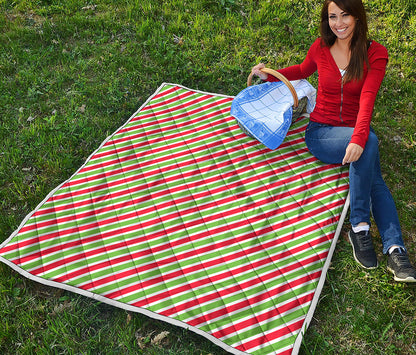 Red Green And White Candy Cane Print Quilt