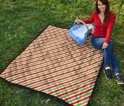Red Green And White Candy Cane Print Quilt
