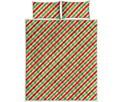Red Green And White Candy Cane Print Quilt Bed Set