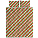 Red Green And White Candy Cane Print Quilt Bed Set