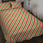 Red Green And White Candy Cane Print Quilt Bed Set