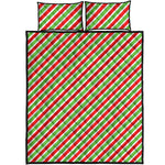 Red Green And White Candy Cane Print Quilt Bed Set