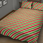 Red Green And White Candy Cane Print Quilt Bed Set