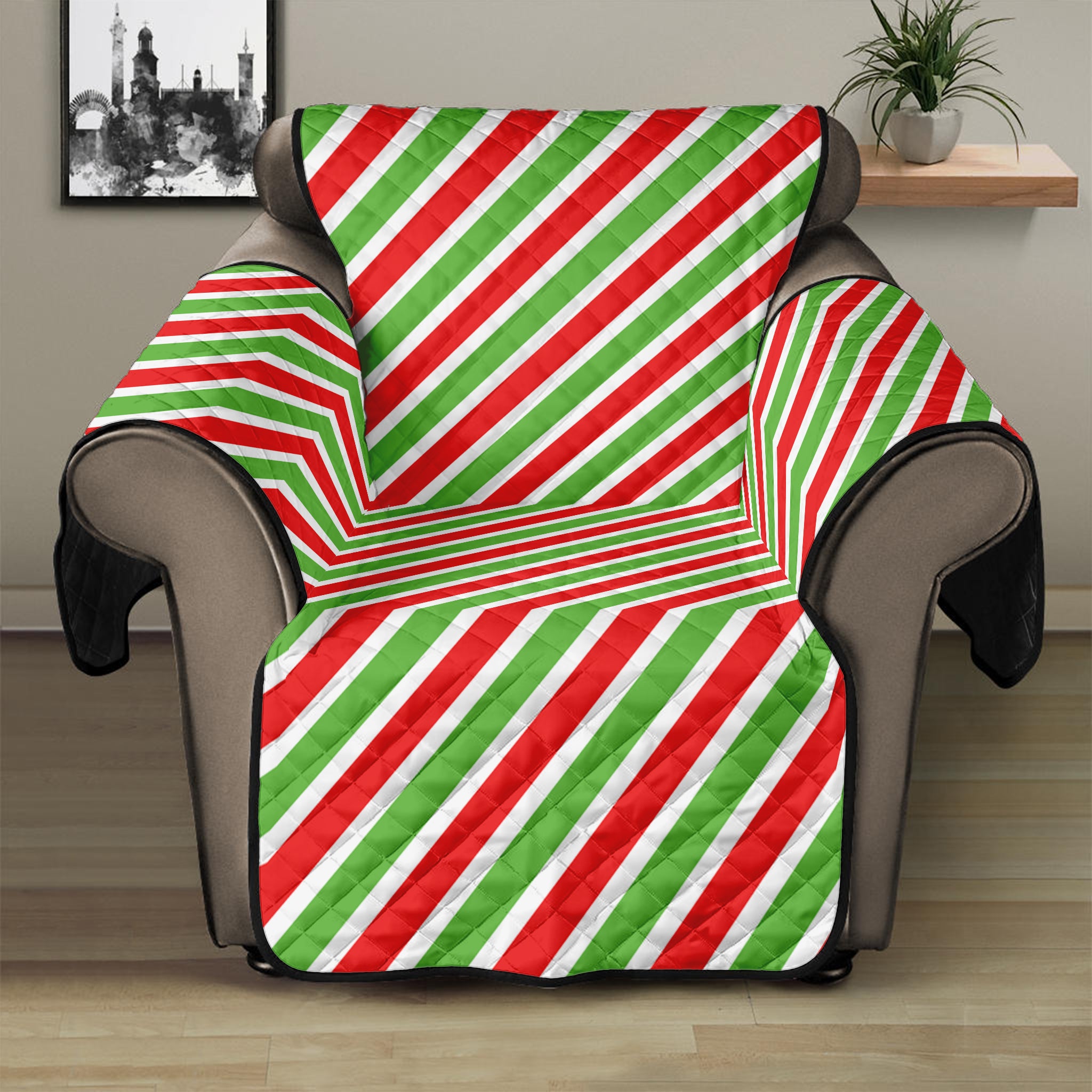 Red Green And White Candy Cane Print Recliner Protector