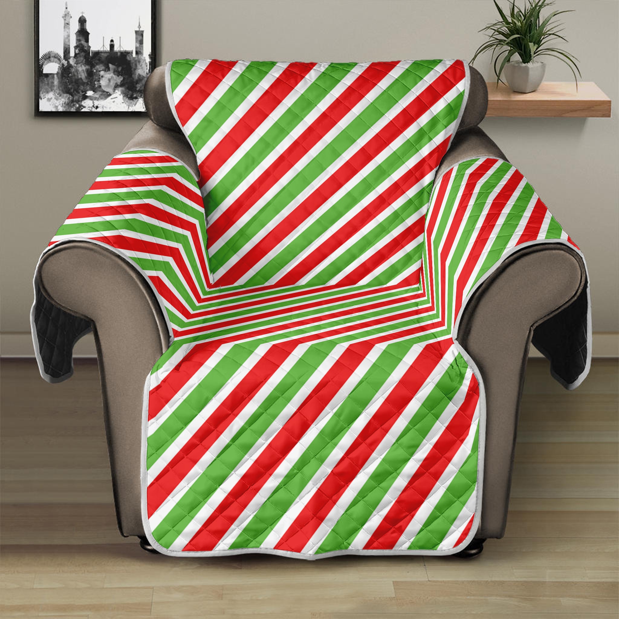 Red Green And White Candy Cane Print Recliner Protector