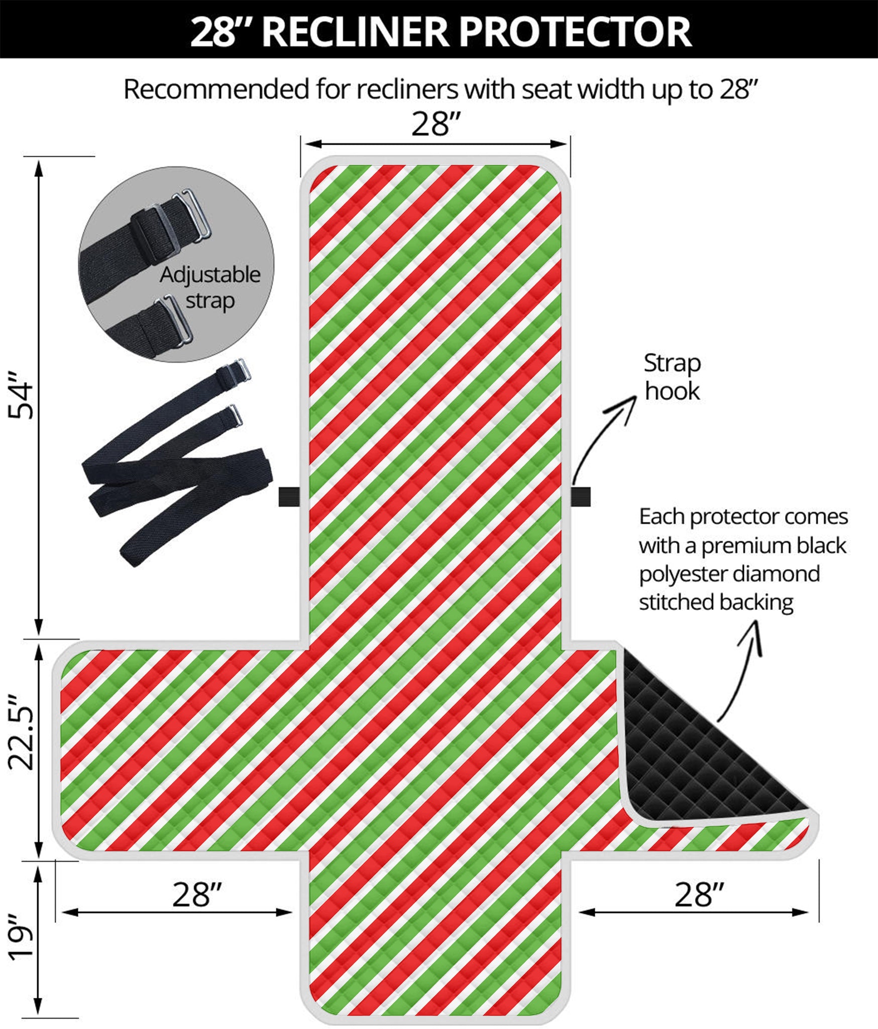 Red Green And White Candy Cane Print Recliner Protector