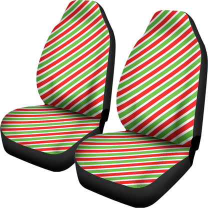 Red Green And White Candy Cane Print Universal Fit Car Seat Covers