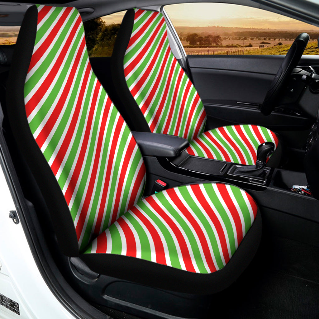 Red Green And White Candy Cane Print Universal Fit Car Seat Covers