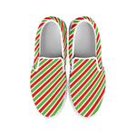 Red Green And White Candy Cane Print White Slip On Shoes