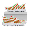 Red Green And White Candy Cane Print White Running Shoes