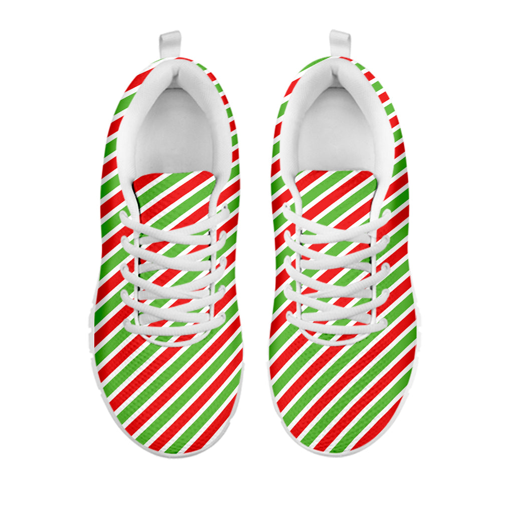 Red Green And White Candy Cane Print White Sneakers