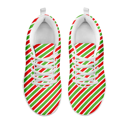 Red Green And White Candy Cane Print White Sneakers