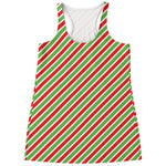 Red Green And White Candy Cane Print Women's Racerback Tank Top