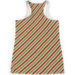 Red Green And White Candy Cane Print Women's Racerback Tank Top