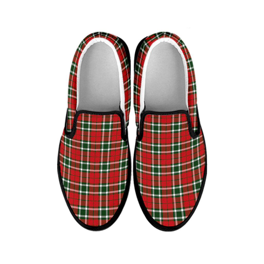 Red Green And White Tartan Pattern Print Black Slip On Shoes