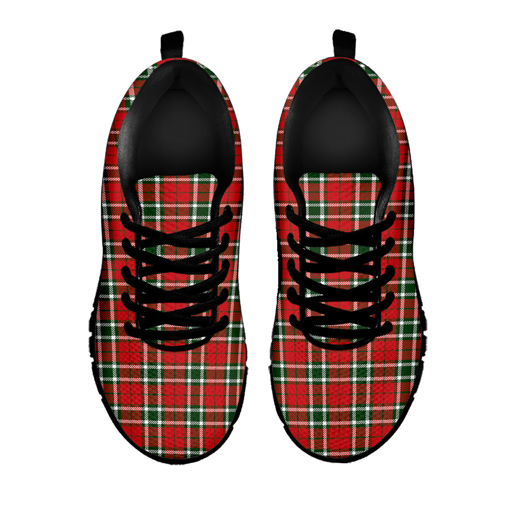 Red Green And White Tartan Pattern Print Black Sneakers