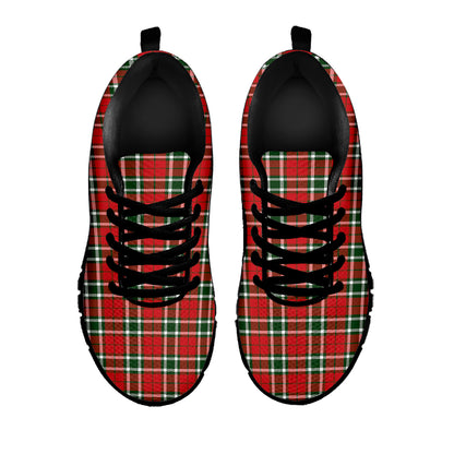 Red Green And White Tartan Pattern Print Black Sneakers