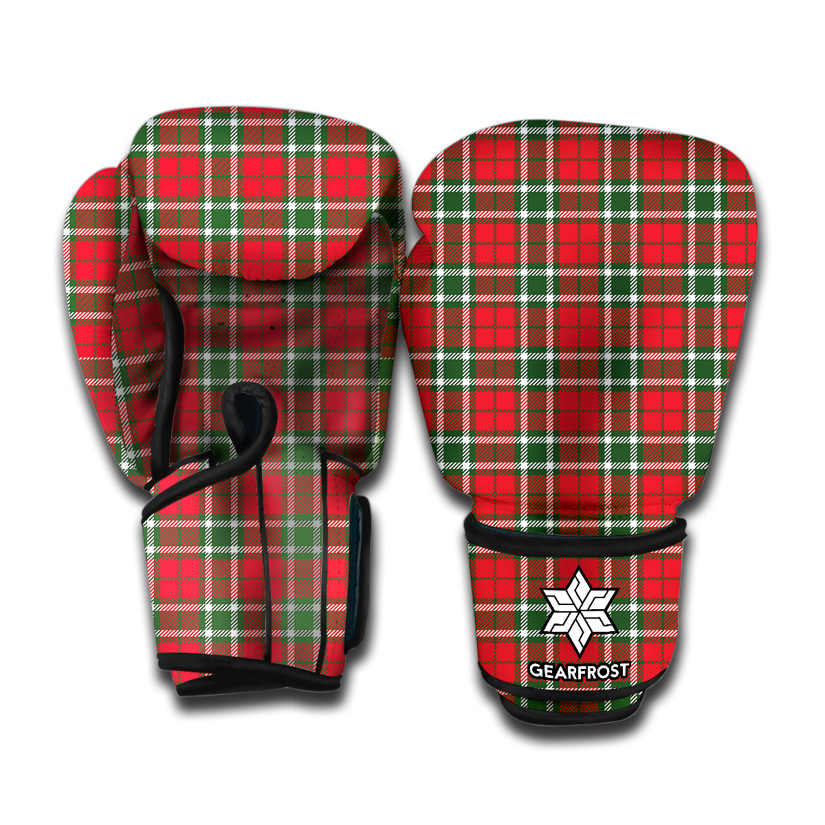Red Green And White Tartan Pattern Print Boxing Gloves