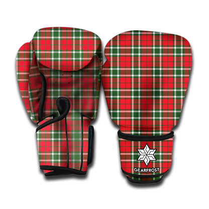 Red Green And White Tartan Pattern Print Boxing Gloves