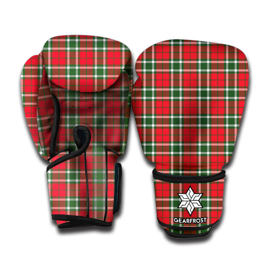Red Green And White Tartan Pattern Print Boxing Gloves