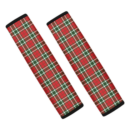 Red Green And White Tartan Pattern Print Car Seat Belt Covers