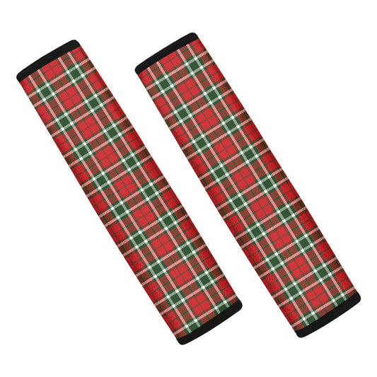Red Green And White Tartan Pattern Print Car Seat Belt Covers