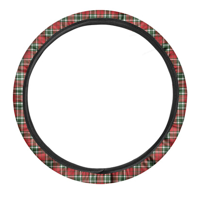Red Green And White Tartan Pattern Print Car Steering Wheel Cover