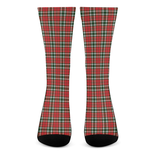Red Green And White Tartan Pattern Print Crew Socks