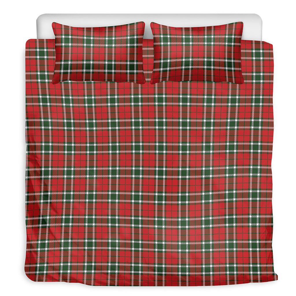 Red Green And White Tartan Pattern Print Duvet Cover Bedding Set