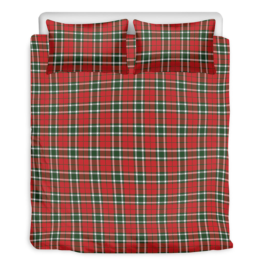 Red Green And White Tartan Pattern Print Duvet Cover Bedding Set