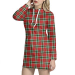 Red Green And White Tartan Pattern Print Hoodie Dress