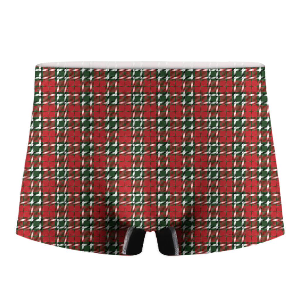 Red Green And White Tartan Pattern Print Men's Boxer Briefs