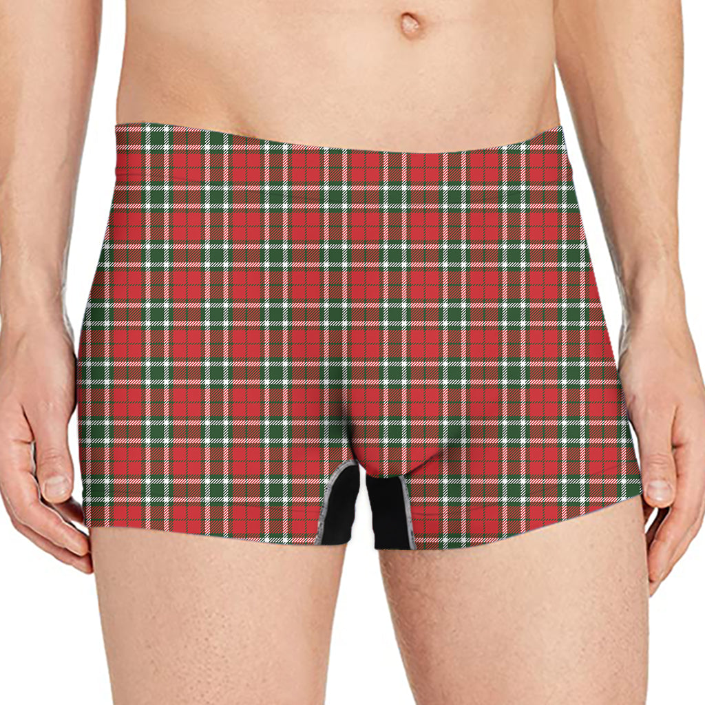 Red Green And White Tartan Pattern Print Men's Boxer Briefs