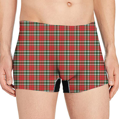 Red Green And White Tartan Pattern Print Men's Boxer Briefs