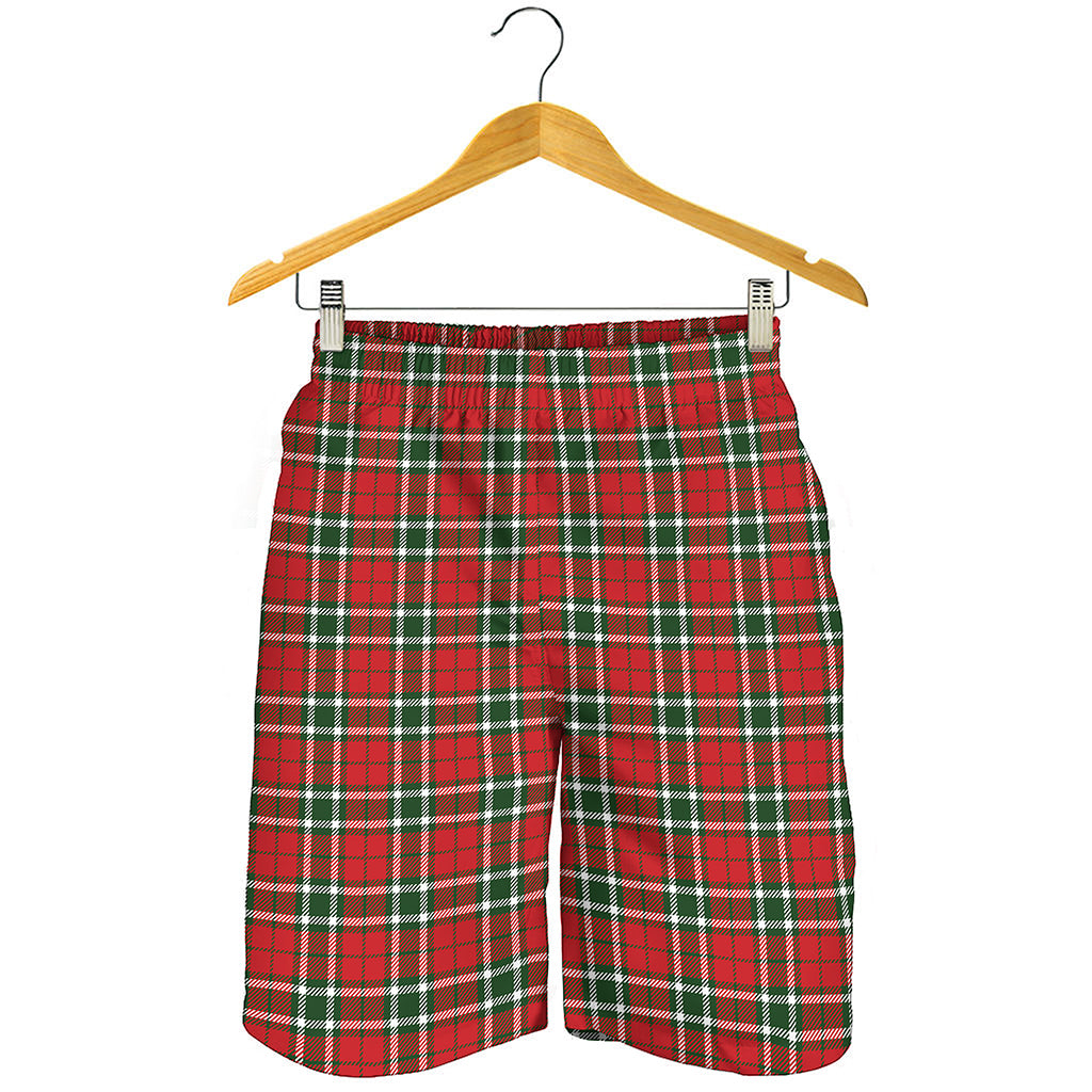 Red Green And White Tartan Pattern Print Men's Shorts