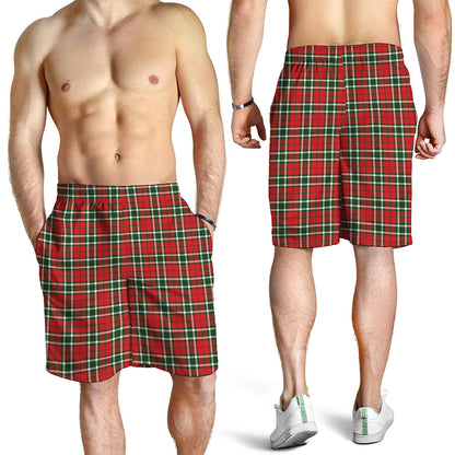 Red Green And White Tartan Pattern Print Men's Shorts