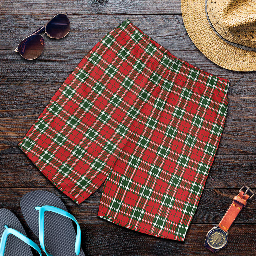 Red Green And White Tartan Pattern Print Men's Shorts