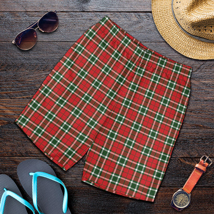 Red Green And White Tartan Pattern Print Men's Shorts