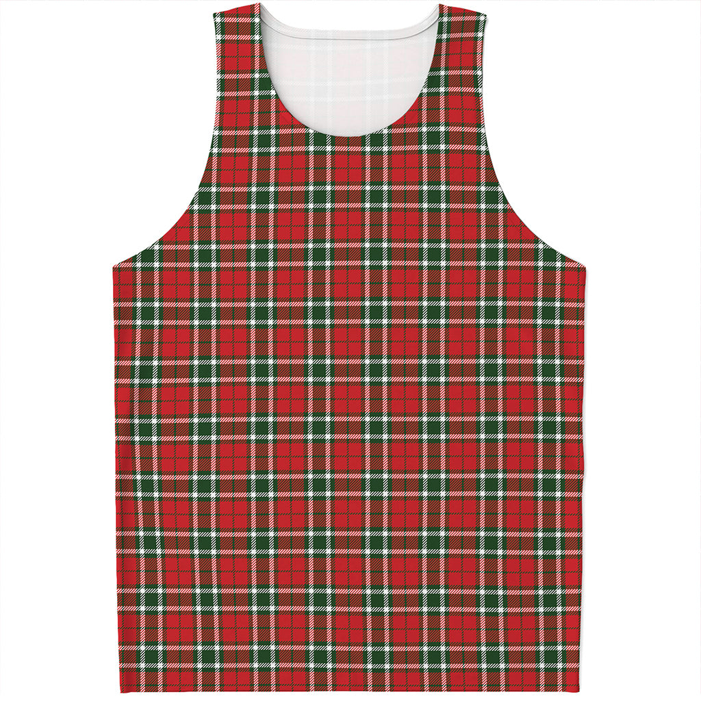 Red Green And White Tartan Pattern Print Men's Tank Top