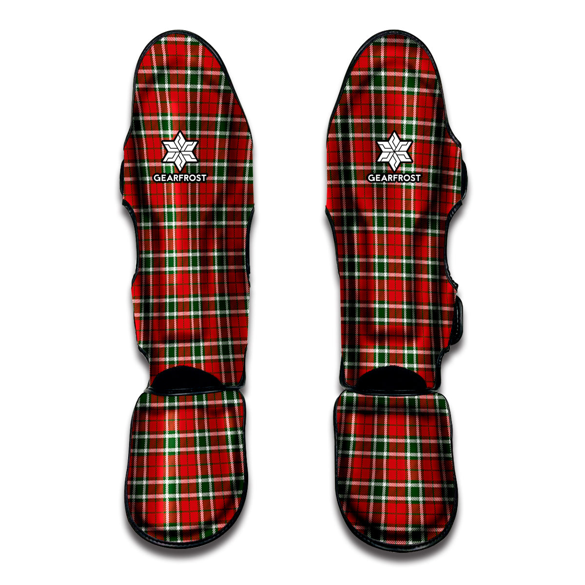 Red Green And White Tartan Pattern Print Muay Thai Shin Guard