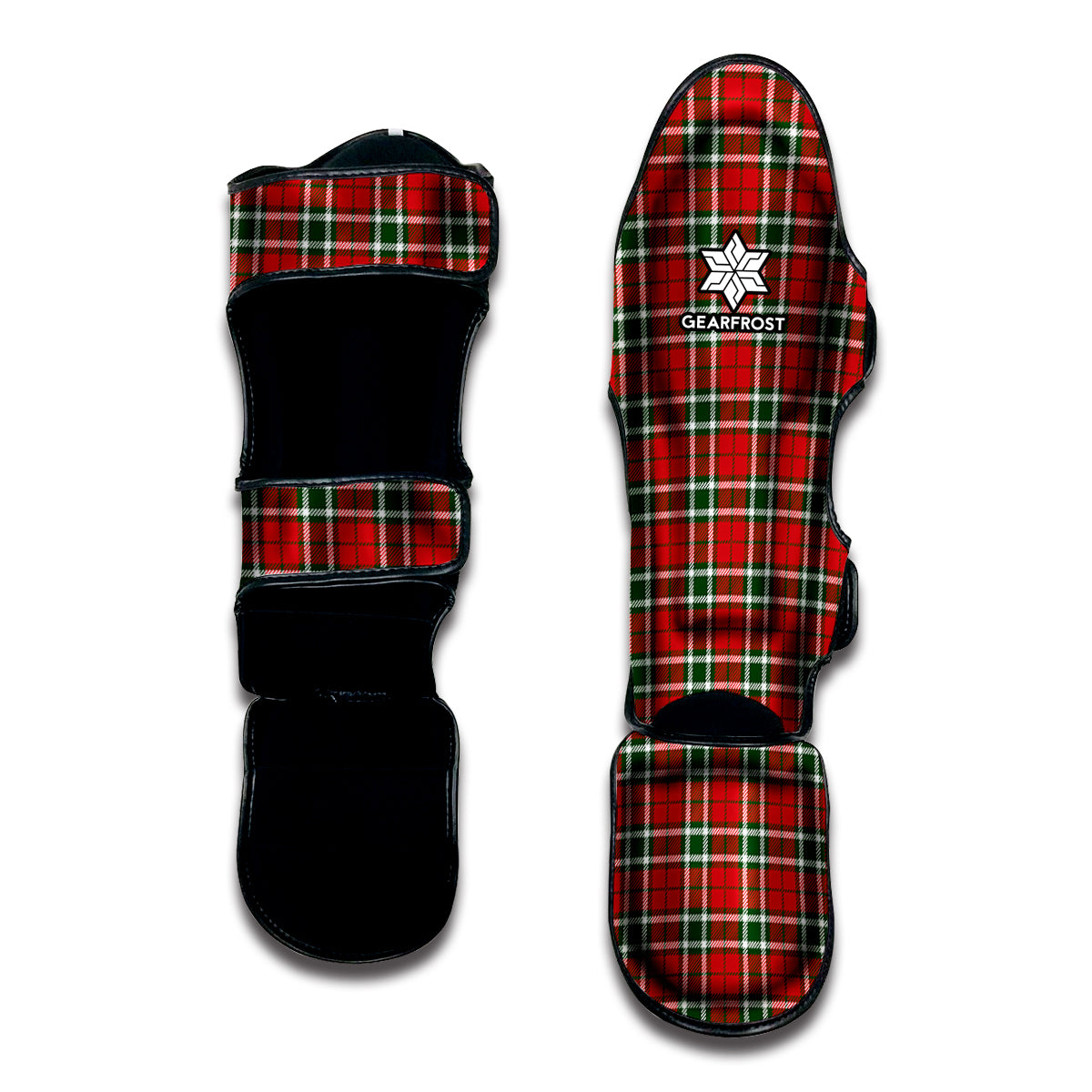 Red Green And White Tartan Pattern Print Muay Thai Shin Guard