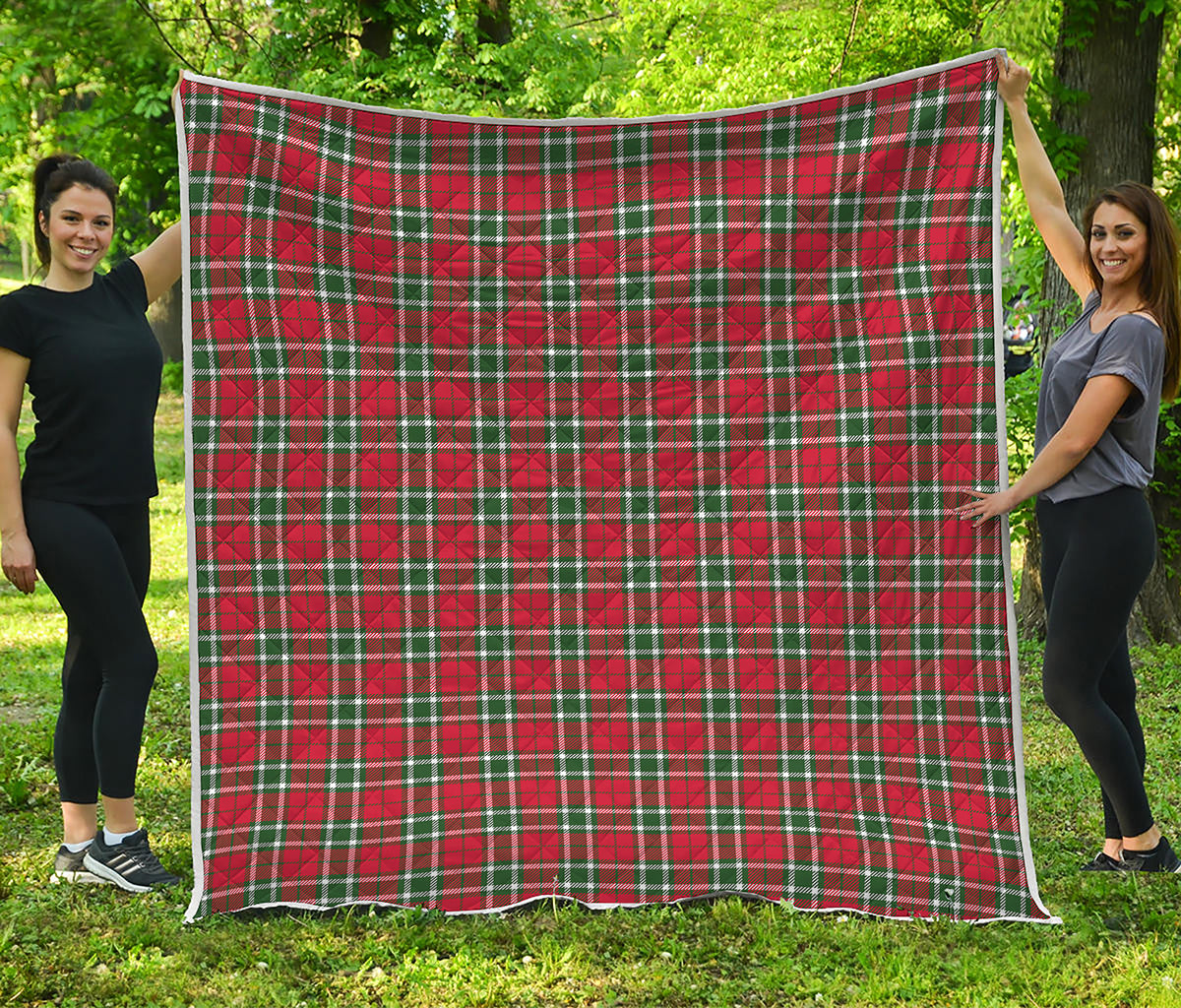 Red Green And White Tartan Pattern Print Quilt