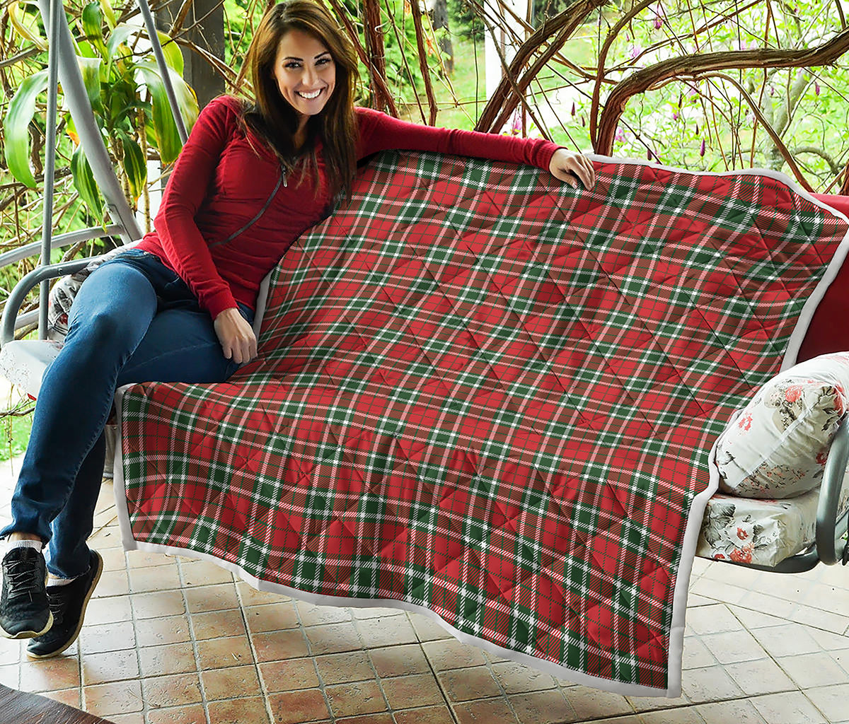 Red Green And White Tartan Pattern Print Quilt