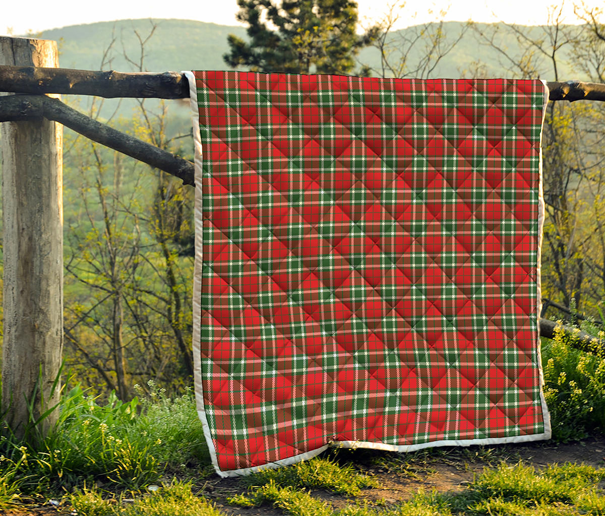 Red Green And White Tartan Pattern Print Quilt