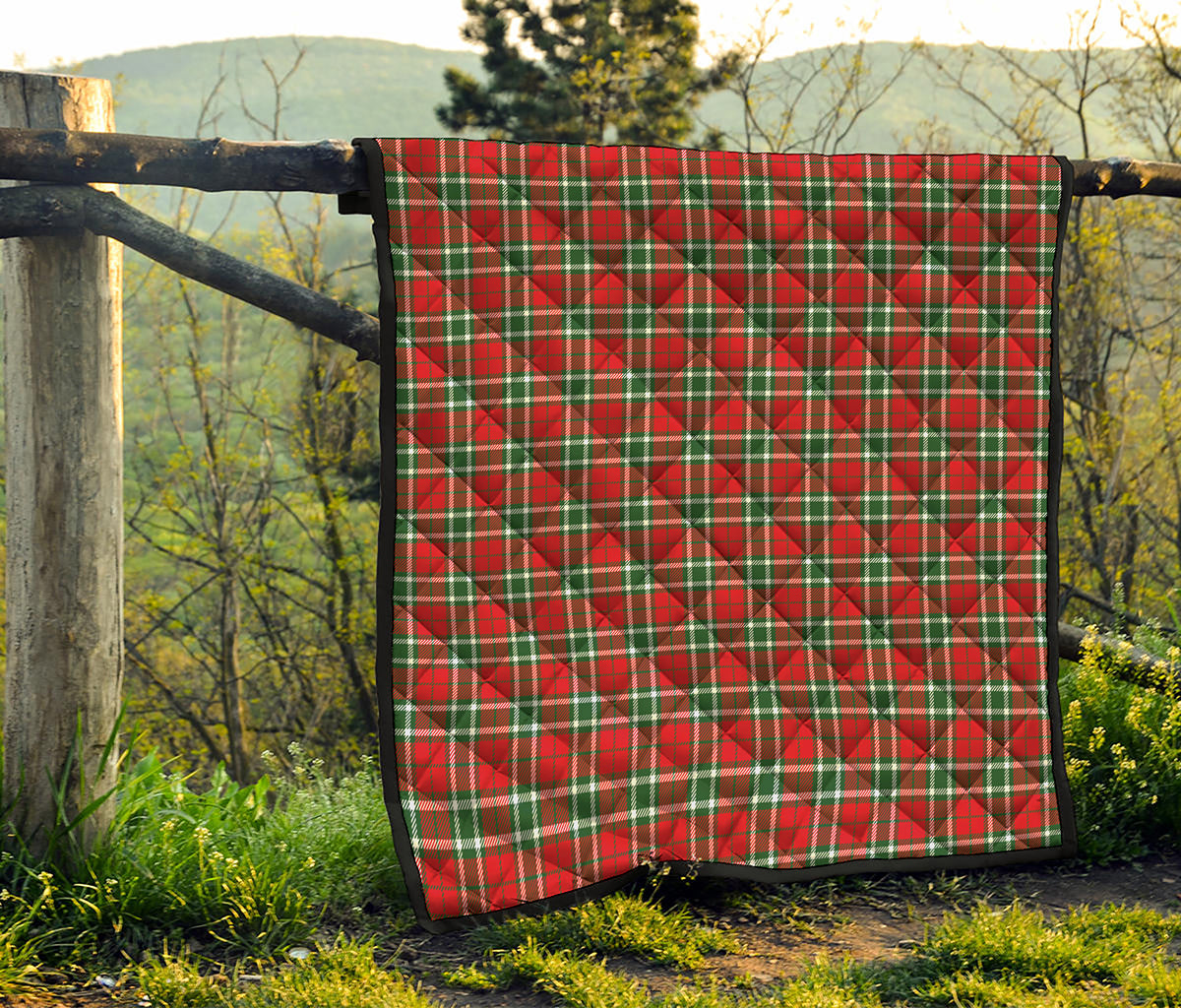 Red Green And White Tartan Pattern Print Quilt