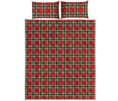 Red Green And White Tartan Pattern Print Quilt Bed Set