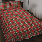 Red Green And White Tartan Pattern Print Quilt Bed Set