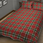 Red Green And White Tartan Pattern Print Quilt Bed Set