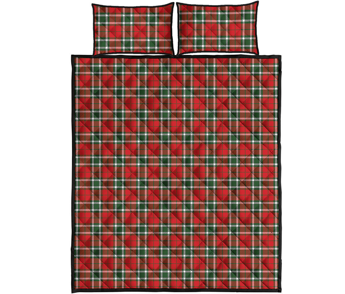 Red Green And White Tartan Pattern Print Quilt Bed Set